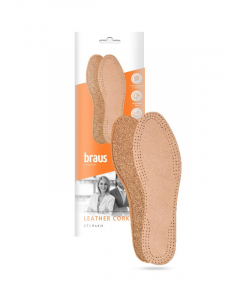 BRAUS Стельки Leather CORK (кожа+натуральная пробка)БЕЖЕВЫЕ р.45-46