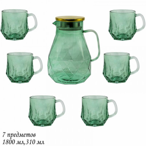 589-015 Набор: кувшин-заварник 1,9 л  и 6 кружек 350 мл  зеленый, в под.уп.(х8)