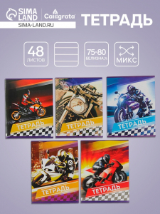Тетрадь 48 листов в линейку Calligrata «Мотоциклы», серые листы, МИКС
