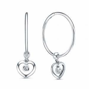 Серьги с фианитом родированные серебро 925*