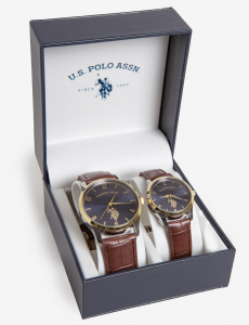 HIS AND HERS BROWN STRAP BLUE DIAL WATCH SET