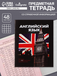 Тетрадь предметная 48 листов в клетку Calligrata «3D. Английский язык», серые листы