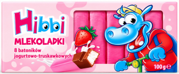Шоколадные батончики Hibbi Mlekoladki с клубнично-йогуртовой начинкой (8 шт. ? 12,5 г) 100 г