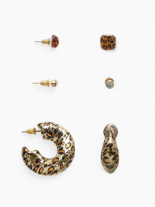 Серьги QF «Леопард», набор 3 пары, кольца, цветной в золоте