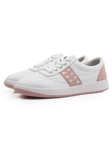 03-YA345-2 WHITE/PINK Полуботинки спортивные женские (натуральная кожа, натуральная замша)