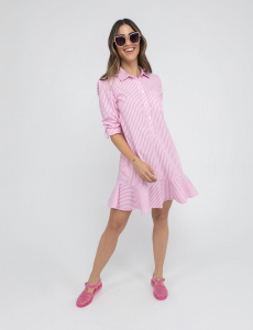 STRIPED DROP PEPLUM SHIRT DRESS