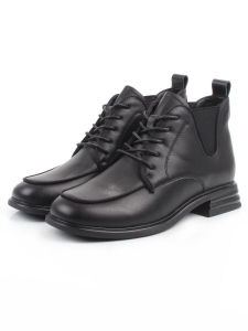 01-M43-23 BLACK Ботинки демисезонные женские (натуральная кожа, байка)