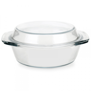 Кастрюля стеклянная 1,4л, 23,3х20,2см h9,6см, с крышкой, термостекло, в цветной коробке (Китай)