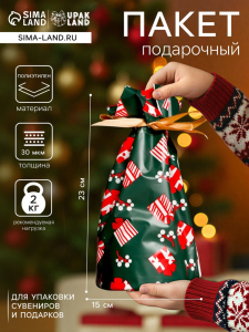 Пакет полиэтиленовый подарочный «Новогодние подарки», с завязками, 15?23 см