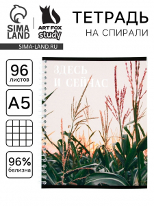 Тетрадь в клетку, 96 листов А5 на спирали, «Здесь и сейчас» ,обложка мелованный картон 230 г внутренний блок №1, белизна 96%