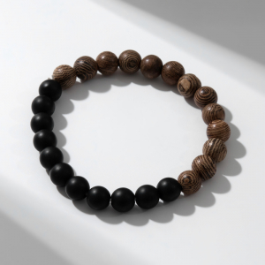 Браслет «Аметист», шар №8, чёрно-коричневый