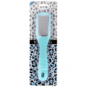 Терка педикюрная для ног металлическая 19,5х4,1х1,8см, пластмассовое основание, цвета в ассортименте: розовый, бирюзовый, фиолетовый, в блистере (Китай)