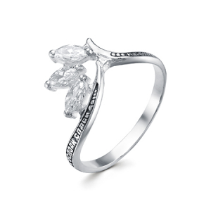 Кольцо с фианитом выборочное чернение серебро 925*