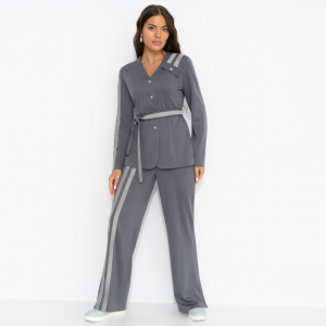 Брючный костюм с лампасами, Личное превосходство (серый, 2 в 1, с поясом)