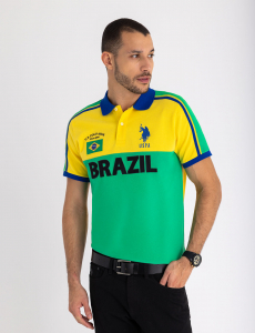 BRAZIL COLOR BLOCK PIQUE POLO SHIRT