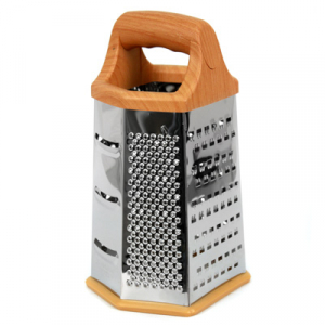 Терка из нержавеющей стали шестигранная пластмассовая ручка под дерево 23см, съемная силиконовая подставка (Китай)