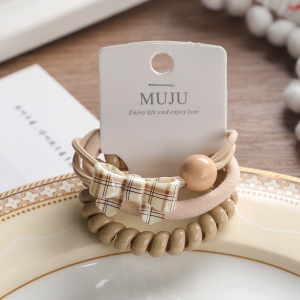 Набор резинок для волос 3 шт. бежевые (Пружинка, Тканевая, БАНТИК с шариком)