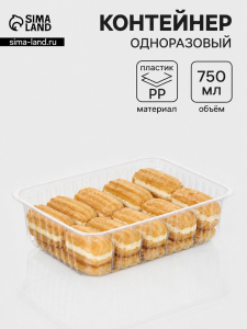 Контейнер одноразовый «Южуралпак», пластик, 750 мл, 17.9?13.2?5 см, прозрачный