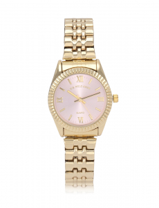 LADIES GOLD LINK ANALOG WATCH WITH PINK FACE