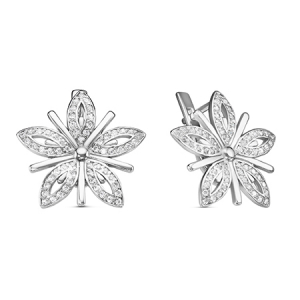 Серьги с фианитом родированные серебро 925*