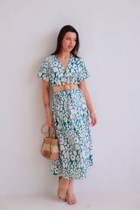 16263 Платье зелёное с белыми цветами