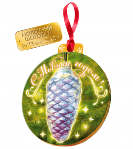 Медаль, ЁЛОЧНАЯ ИГРУШКА. ШИШКА, молочный шоколад, 25 г., TM Prod.Art