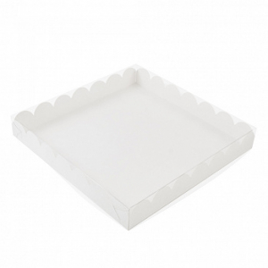 Коробка для печенья 21*21*3 см, Белая с прозрачной крышкой