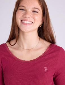 LACE TRIM SCOOP NECK RIB TOP