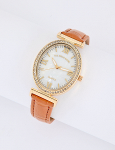 LADIES BROWN EMBOSSED STRAP WATCH