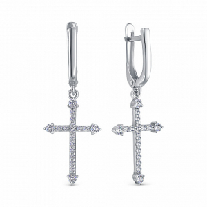 Серьги с фианитом родированные серебро 925*