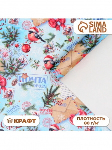 Бумага упаковочная новогодняя «Снегирь на письме», белый крафт, 80 г/м?, 50?70 см
