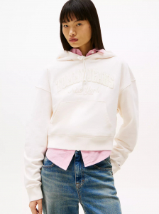 Tommy Jeans Flocked Logo Cropped Hoodie