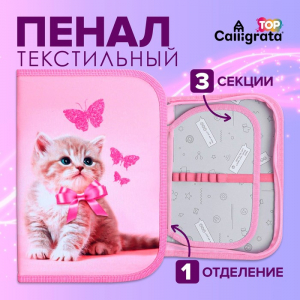 Пенал 3 секции, вкладка внутри, 140 х 210 х 40 мм, тканевый, Calligrata TOP Block 