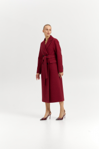 Пальто женское демисезонное 26102 (бордовый/ёлочка)