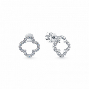 Серьги с фианитом родированные серебро 925*