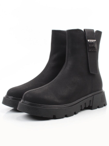 04-WD018-1M BLACK Ботинки зимние женские (натуральная кожа, 100% шерсть)