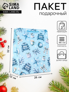Пакет подарочный новогодний ламинированный, «Новогодние игрушки », 26?12?32 см