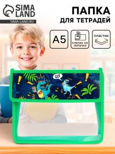 Папка для тетрадей, А5, пластиковая, 23?19?5 см «Дино»