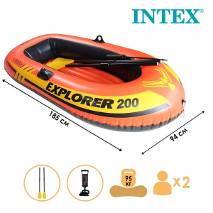 Лодка Explorer 200, 2 местная, 185?94?41 см, от 6 лет, до 95 кг, вёсла, насос, 58331NP INTEX