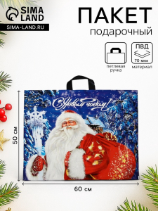 Пакет подарочный «Новогодний визит», полиэтиленовый с петлевой ручкой, 60?50 см
