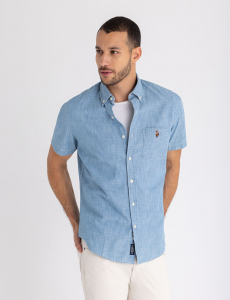 SHORT SLEEVE INDIGO CHAMBRAY SHIRT WITH POCKET