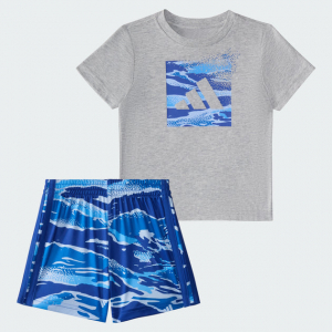 kids'  two-piece short sleeve cotton heather tee and elastic waistband printed shorts set