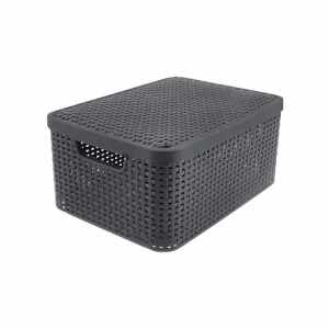 Корзина RATTAN STYLE BOX S + крышка тёмно-серая