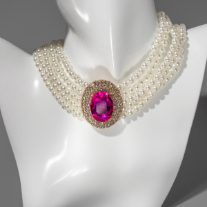 Чокер-колье «Роскошь» жемчужное, розовый в золоте, 30.5 см