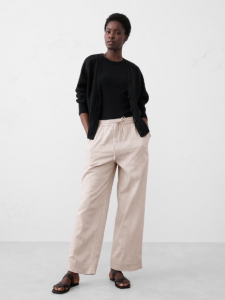 Straight Linen-Blend Pull-On Pant