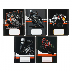 Тетрадь 24 листа в линейку Calligrata, Racing, обложка мелованный картон, серые листы, МИКС