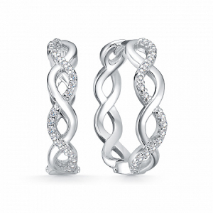 Серьги с фианитом родированные серебро 925*