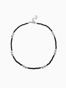 Бусы «Бисер», бусина №8, чёрно-белый в серебре, 40 см