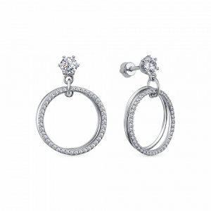 Серьги с фианитом родированные серебро 925*