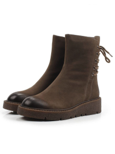 01-FJ1007-2 KHAKI Ботинки демисезонные женские (натуральная кожа (нубук), байка)